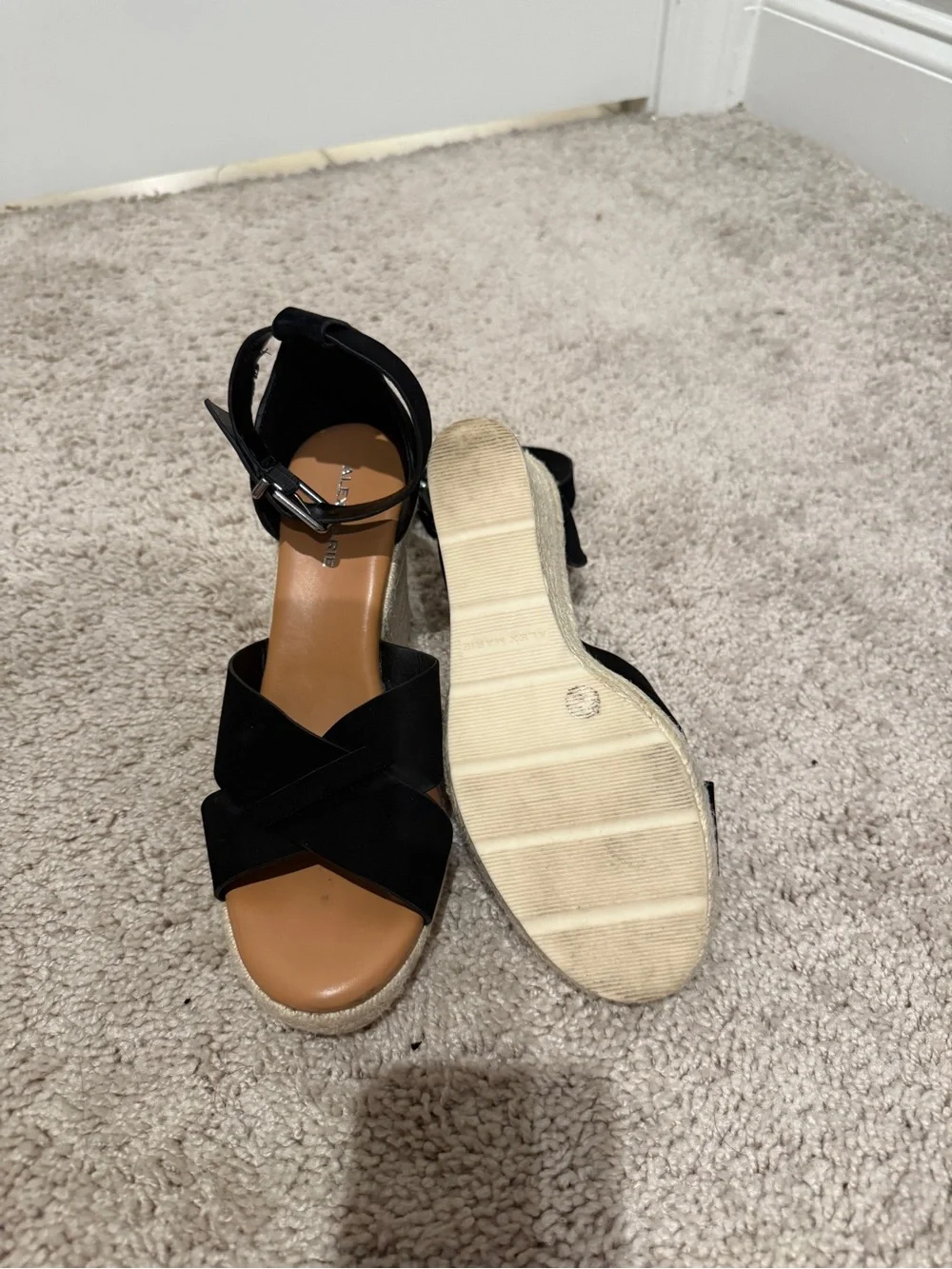 Alex Marie Black Crisscross Espadrille Wedge Sandals